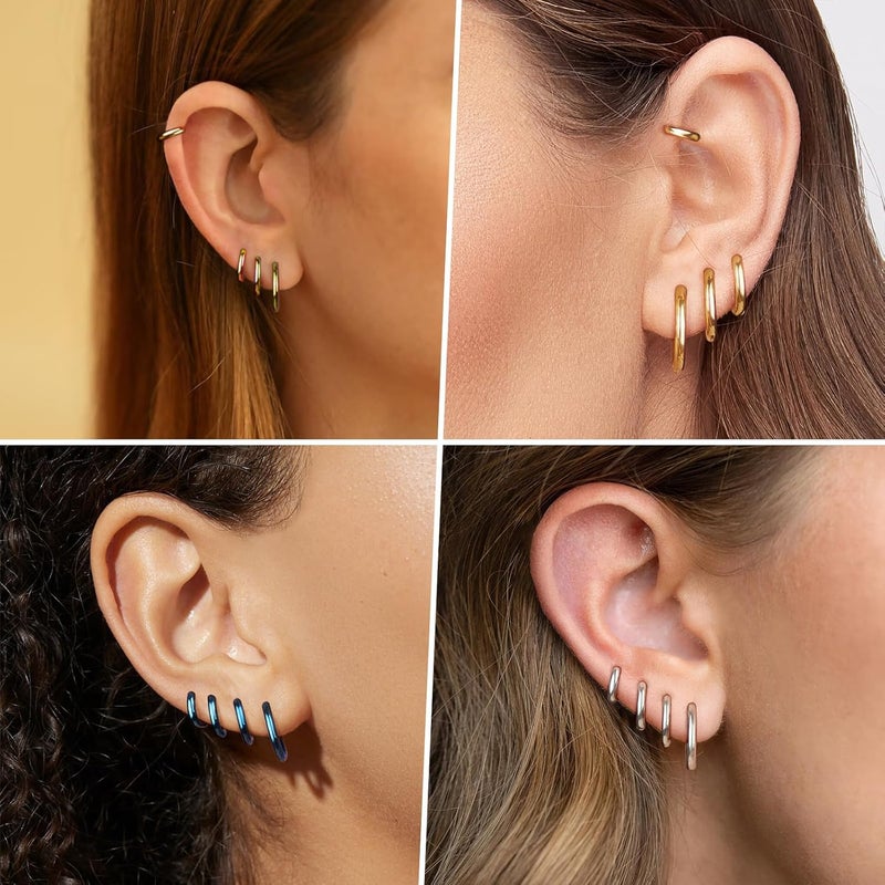 Poxtex Small Gold Huggie Hoop Earrings Set for Women Men Hypoallergenic 14K Plated Stack Cartilage Earrings, Multiple Piercing Lightweight Mini Thin Cute Dainty Trendy Jewelry Set Christmas Gifts for Women - Image 3